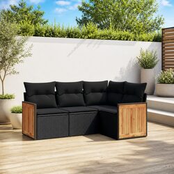 Sturdy 4 Piece Black Garden Sofa Set with Cushions