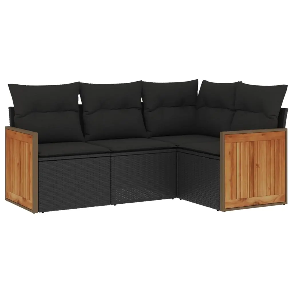 4 Piece Black Garden Sofa Set with Cushions