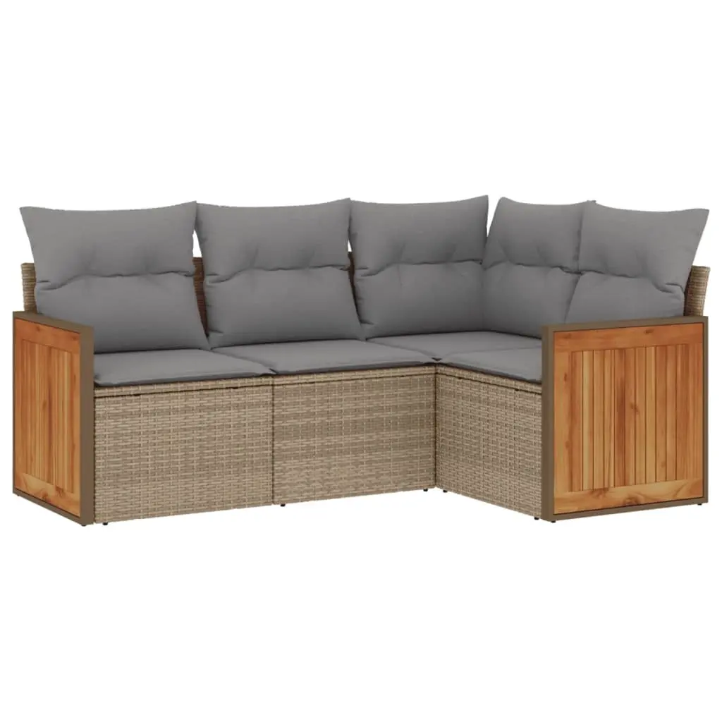 Garden Sofa Set PE Rattan 4 Piece Modular Beige with Cushions