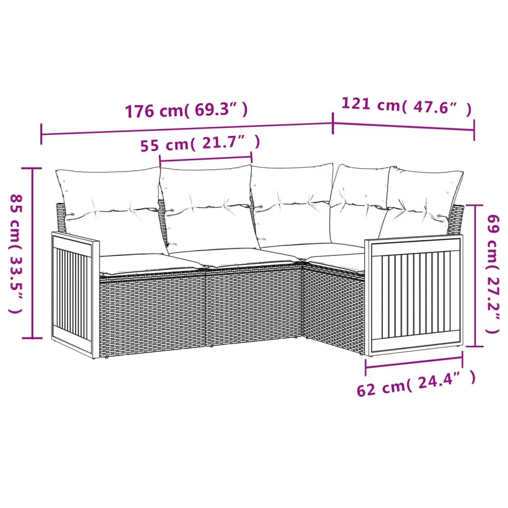 Garden Sofa Set PE Rattan 4 Piece Grey Outdoor Furniture
