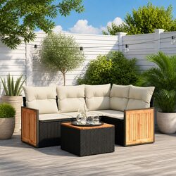 5 Piece Black Garden Sofa Set with Cushions for Outdoor Use