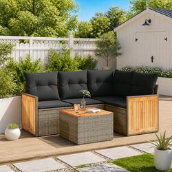 5 Piece Modular Garden Sofa Set with Grey Cushions