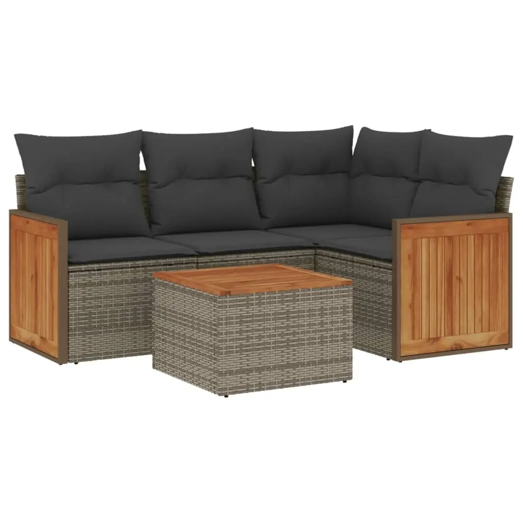 5 Piece Modular Garden Sofa Set with Grey Cushions