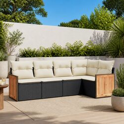 5 Piece Black Outdoor Sofa Set with Cushions