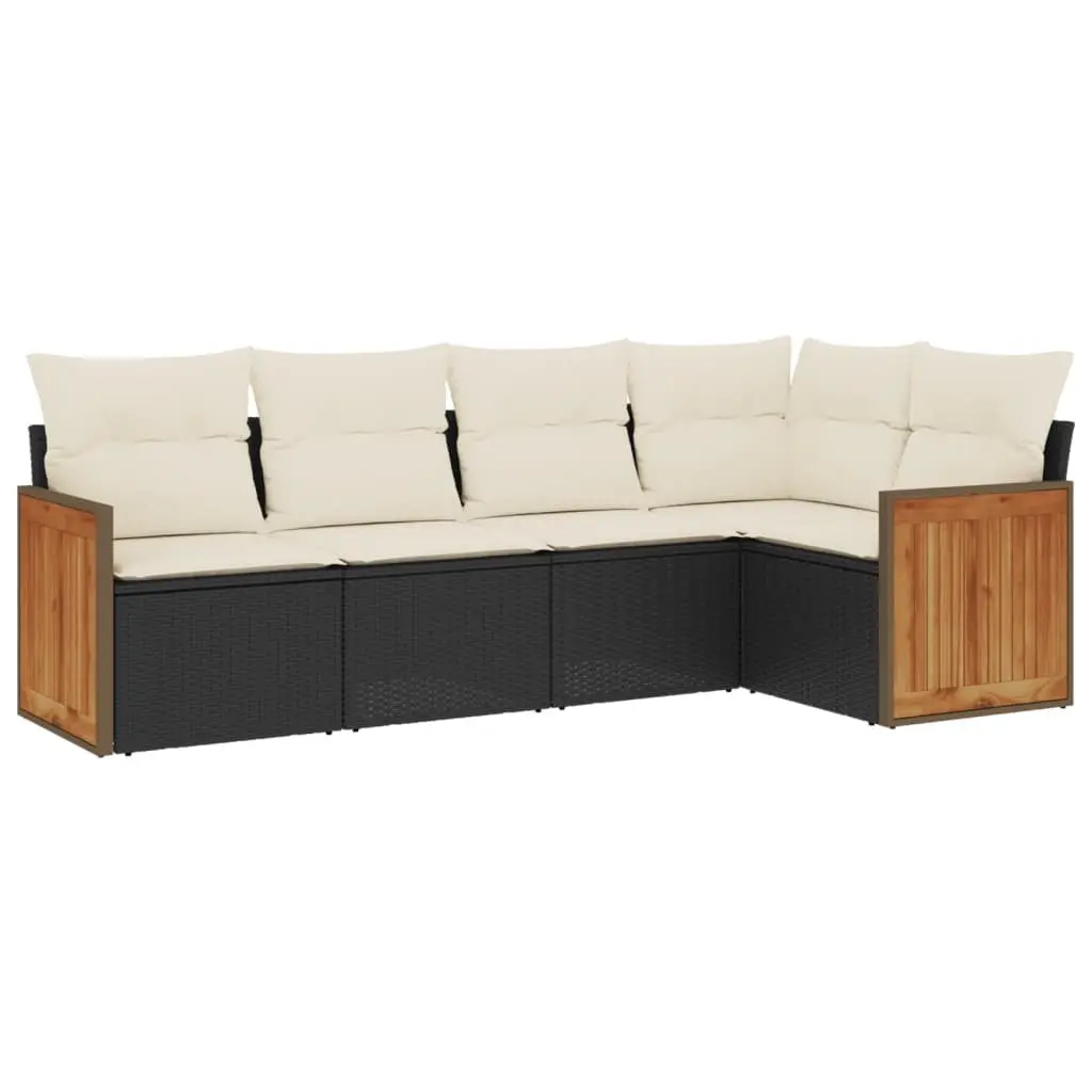 5 Piece Black Outdoor Sofa Set with Cushions