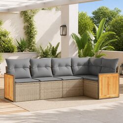 5 Piece Outdoor Rattan Sofa Set with Beige Cushions