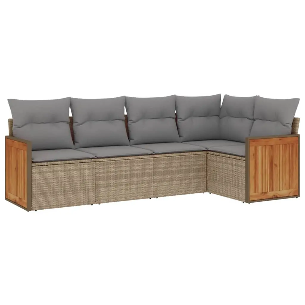 Garden Sofa Set PE Rattan 5 Piece Outdoor Furniture Beige Cushions