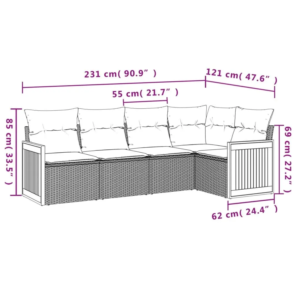 Garden Sofa Set PE Rattan 5 Piece Outdoor Furniture Beige Cushions