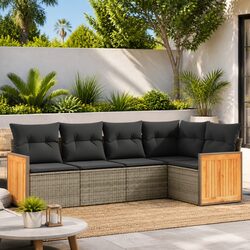 Grey 5-Piece Poly Rattan Garden Sofa Set