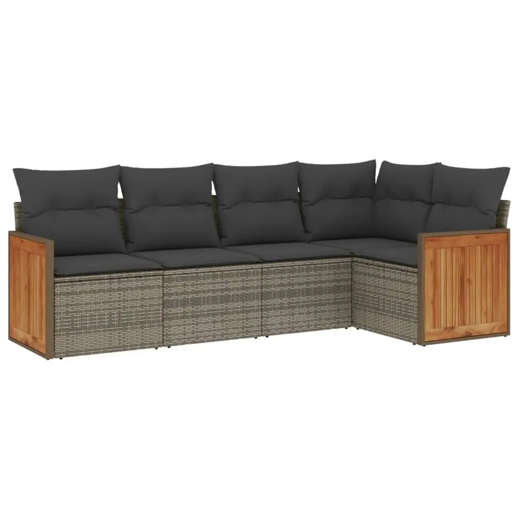 Grey 5-Piece Poly Rattan Garden Sofa Set