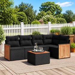 Black Poly Rattan 6 Piece Outdoor Garden Sofa Set