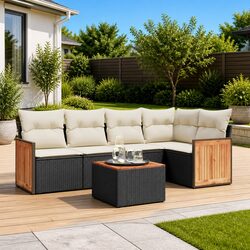 Black 6-Piece Garden Sofa Set with Cushions