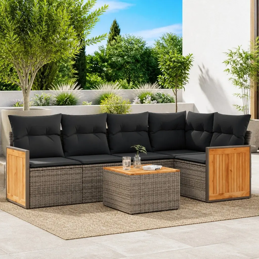 Grey Modular 6-Piece Outdoor Sofa Set with Cushions