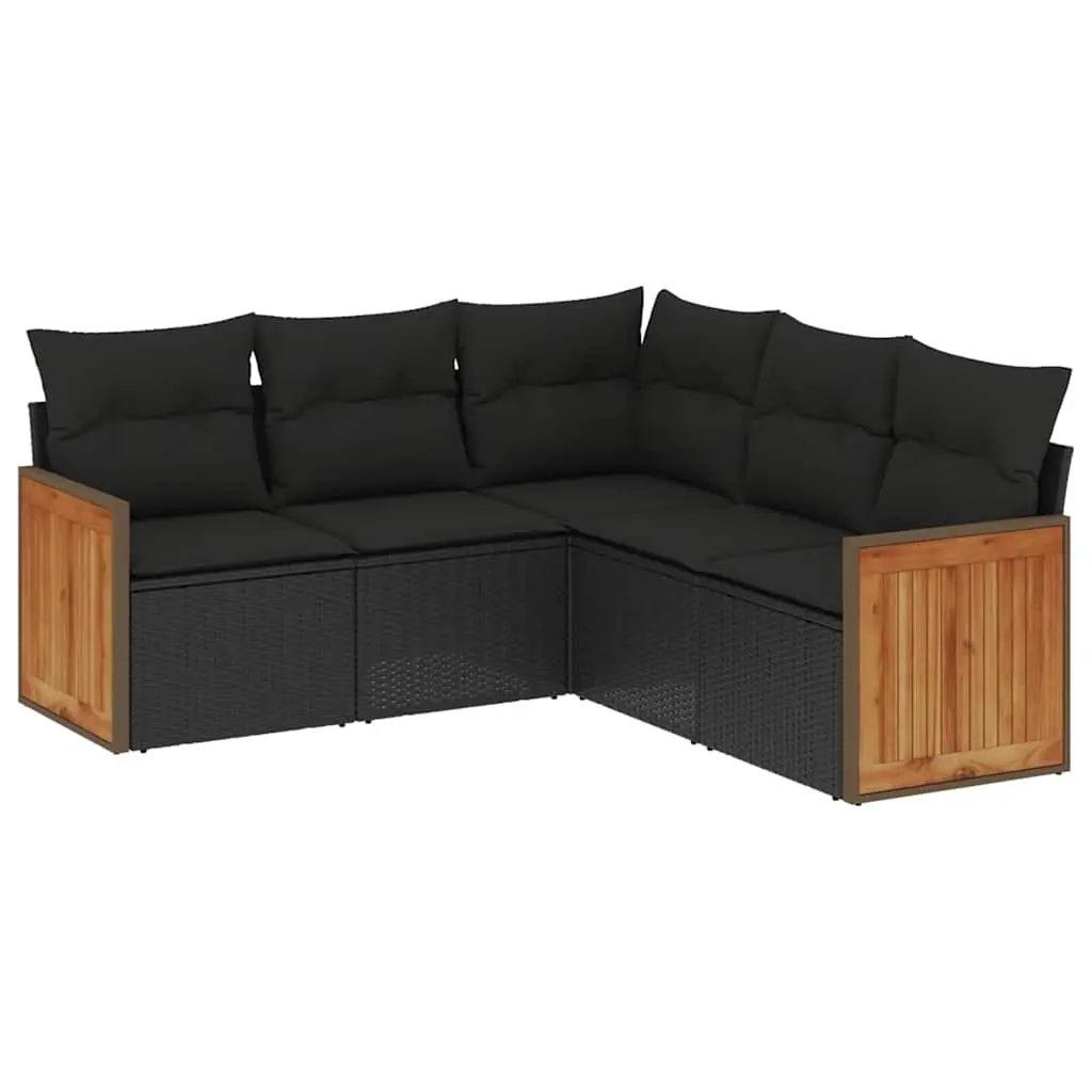 Garden Sofa Set PE Rattan 5 Piece Outdoor Furniture Sectional with Cushions Black