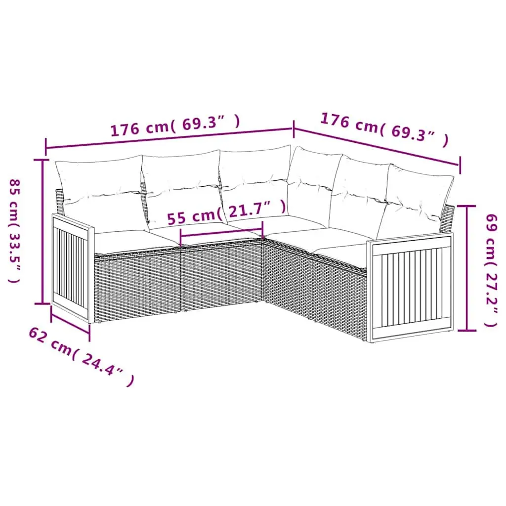 Garden Sofa Set PE Rattan 5 Piece Outdoor Furniture Sectional with Cushions Black