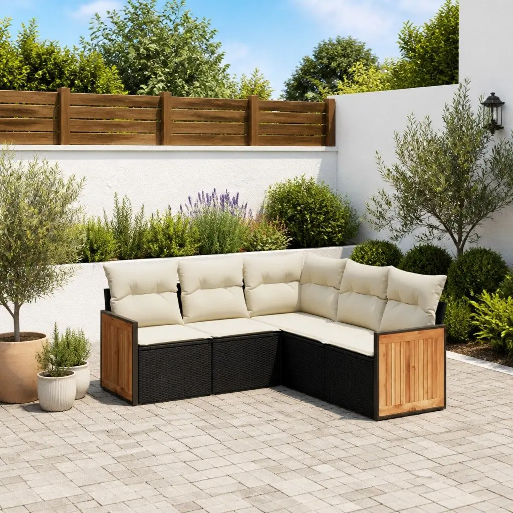 Garden Sofa Set PE Rattan 5 Piece Modular Outdoor Furniture Black with Cushions