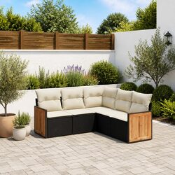 Durable 5-Piece Black Poly Rattan Garden Sofa Set