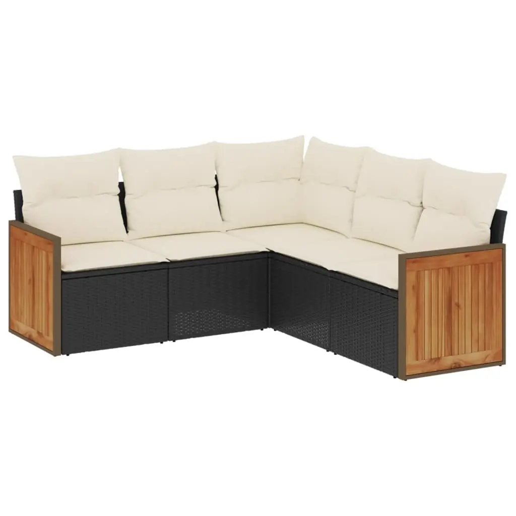 Garden Sofa Set PE Rattan 5 Piece Modular Outdoor Furniture Black with Cushions