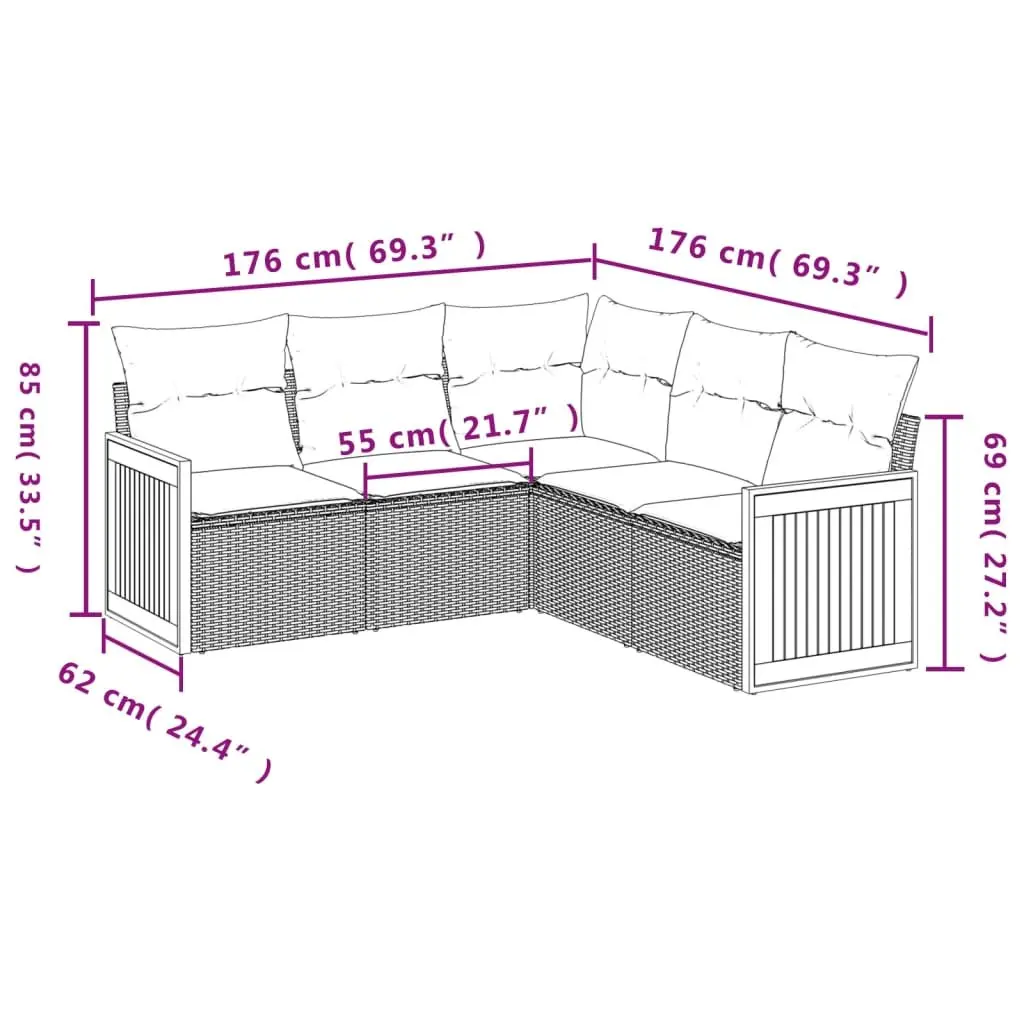 Garden Sofa Set PE Rattan 5 Piece Modular Outdoor Furniture Black with Cushions