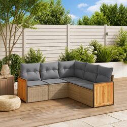 Beige Modular Rattan 5 Piece Garden Sofa Set