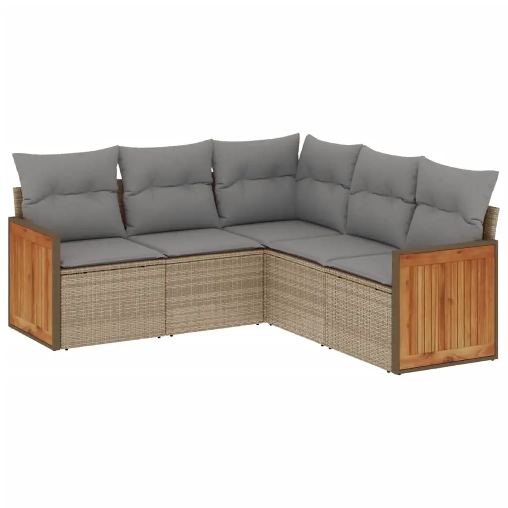 Beige Modular Rattan 5 Piece Garden Sofa Set