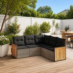 Grey 5-Piece Garden Sofa Set with Cushions for Outdoor
