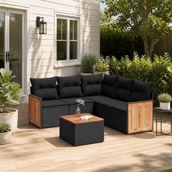 Black Poly Rattan 6-Piece Garden Sofa Set