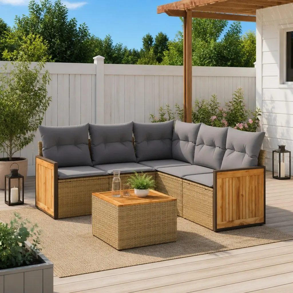 Beige 6 Piece Garden Sofa Set with Cushions