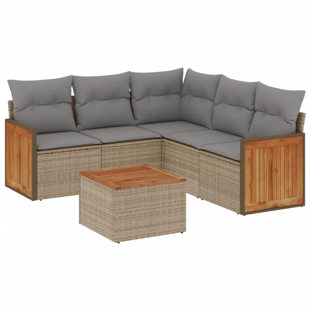 Beige 6 Piece Garden Sofa Set with Cushions