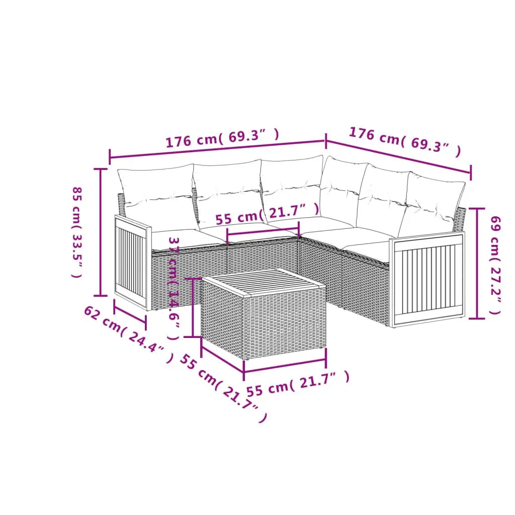 Beige 6 Piece Garden Sofa Set with Cushions
