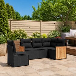 Durable 5-Piece Black Poly Rattan Garden Sofa Set