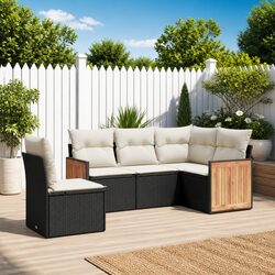 Premium 5-Piece Black Poly Rattan Garden Sofa Set