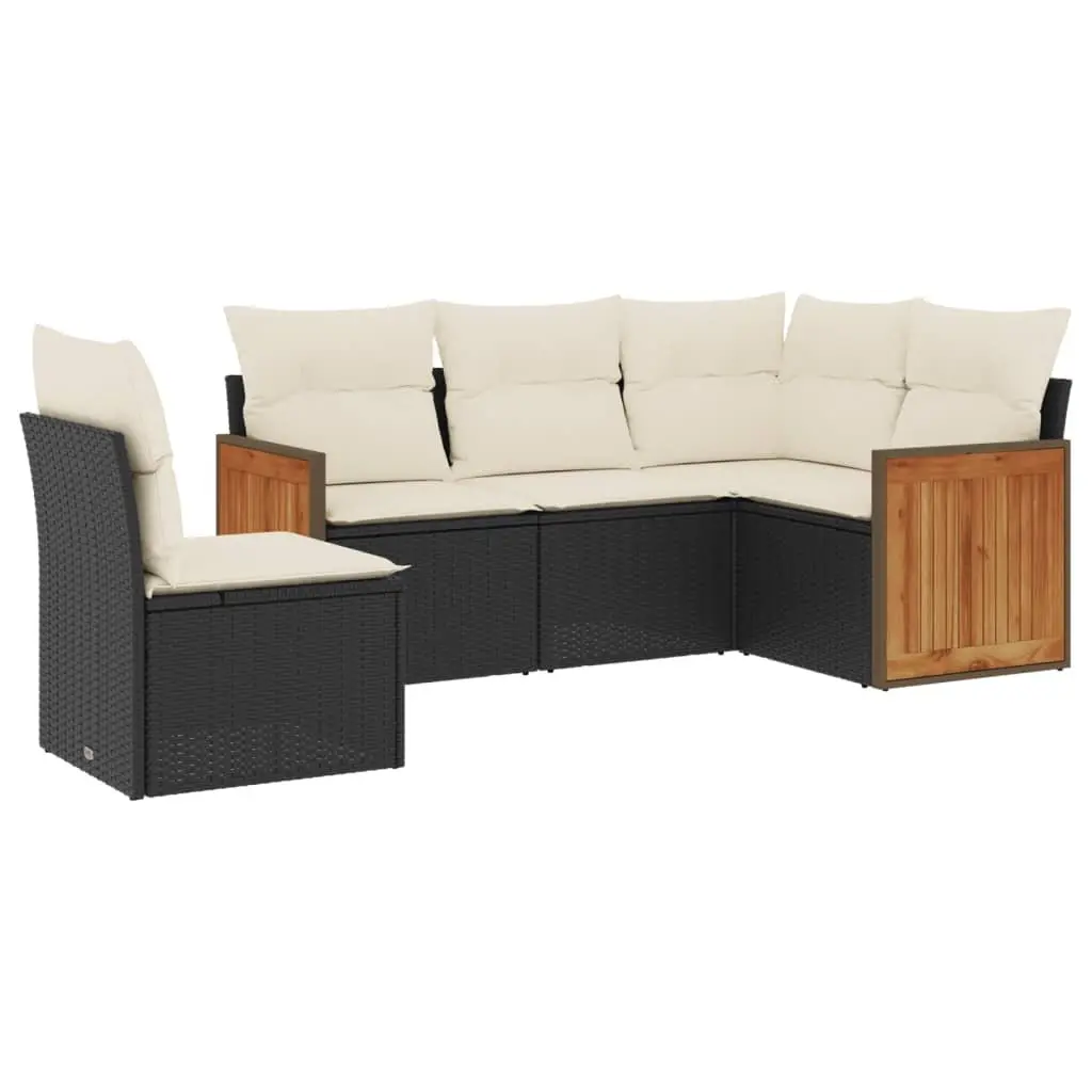 5-Piece Black Poly Rattan Garden Sofa Set