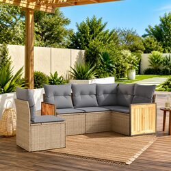 5 Piece Modular Garden Sofa Set with Beige Cushions