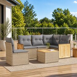 Stylish 6 Piece Outdoor Sofa Set with Cushions - Beige