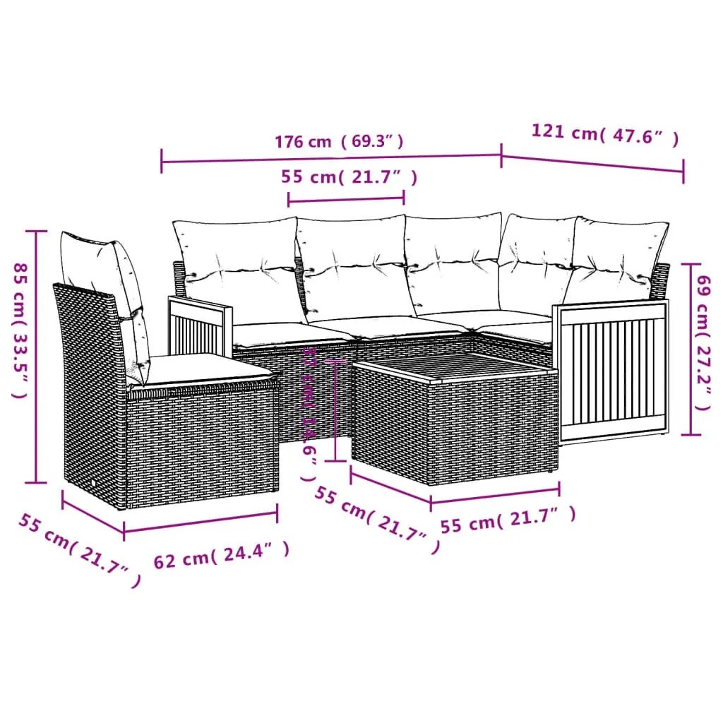 Garden Sofa Set PE Rattan 6 Piece Modular Outdoor Furniture with Cushions Grey