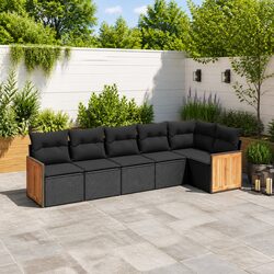 6 Piece Outdoor Patio Sofa Set with Cushions in Black