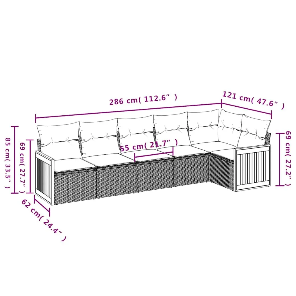 Garden Sofa Set PE Rattan 6 Piece Outdoor Furniture Sectional with Cushions Black