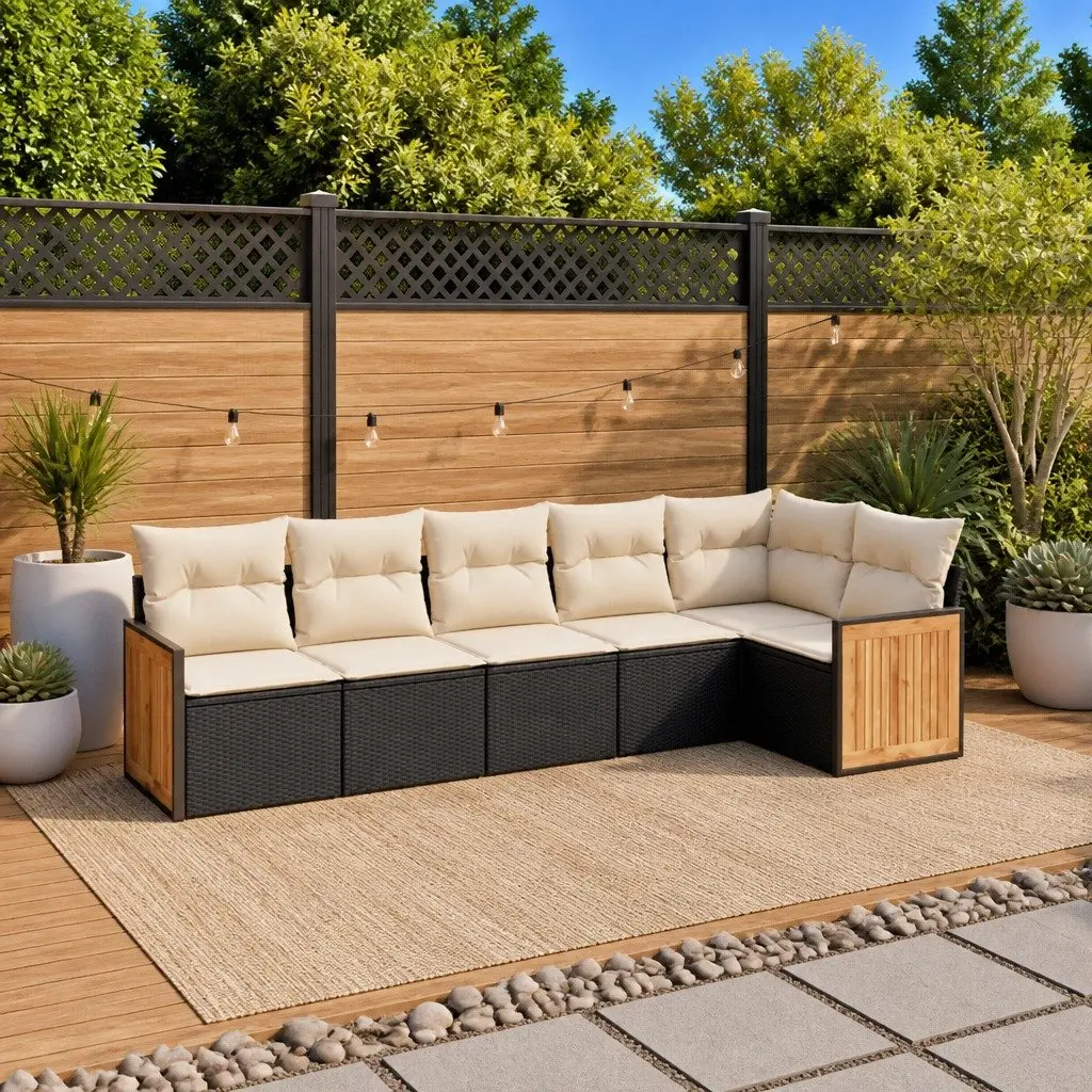 Black 6 Piece Garden Sofa Set with Cushions