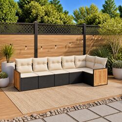 Premium Black 6 Piece Garden Sofa Set with Cushions