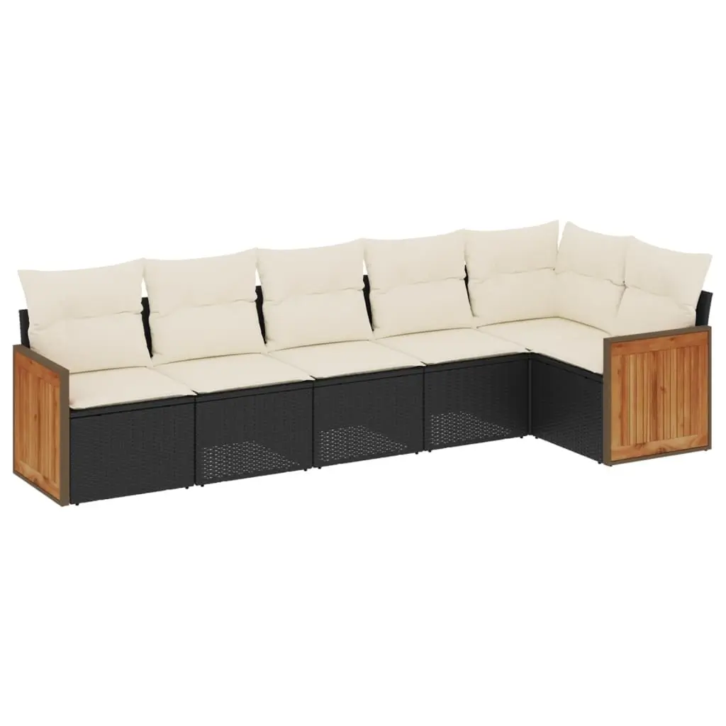 Black 6 Piece Garden Sofa Set with Cushions