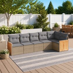 6 Piece Beige Poly Rattan Garden Sofa Set for Outdoors