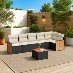 7 Piece Modular Garden Sofa Set in Black Poly Rattan