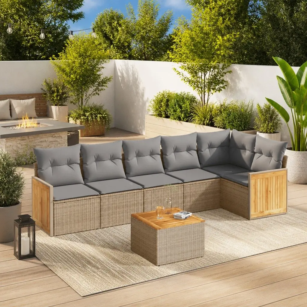 Beige 7 Piece Modular Garden Sofa Set with Cushions