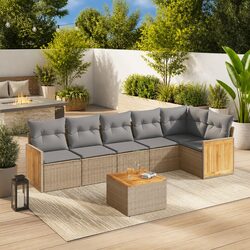 Beige 7 Piece Modular Garden Sofa Set with Cushions