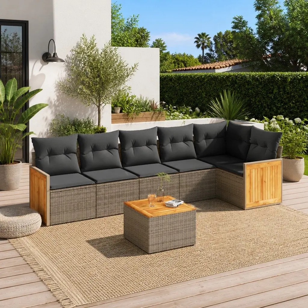 7 Piece Grey Outdoor Sofa Set with Cushions