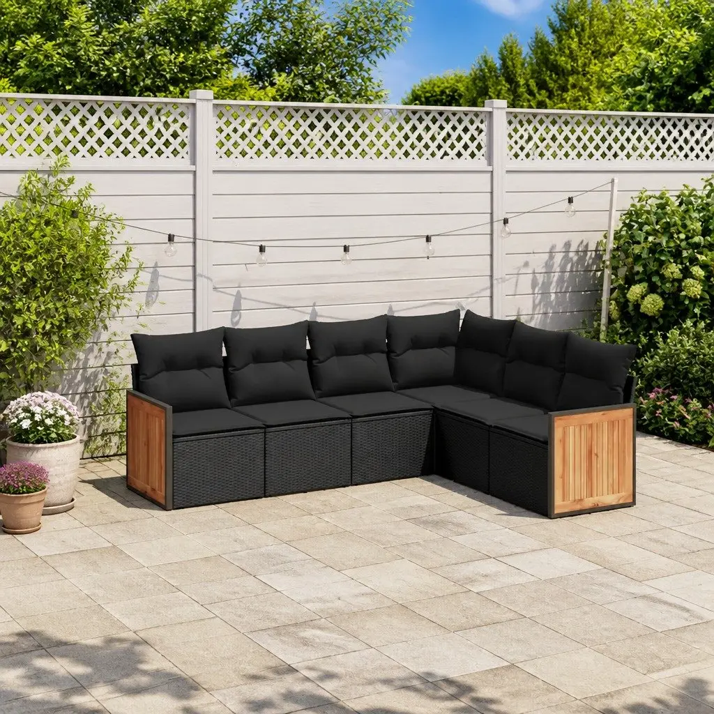 6 Piece Black Poly Rattan Garden Sofa Set for Patios