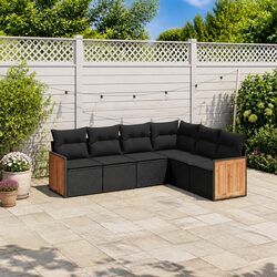 6 Piece Black Poly Rattan Garden Sofa Set for Patios