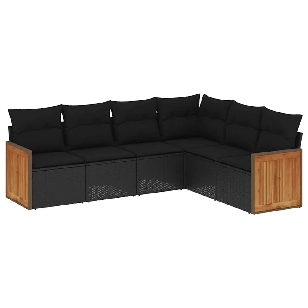 6 Piece Black Poly Rattan Garden Sofa Set for Patios