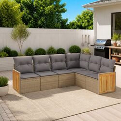 Beige 6 Piece Outdoor Garden Sofa Set with Cushions